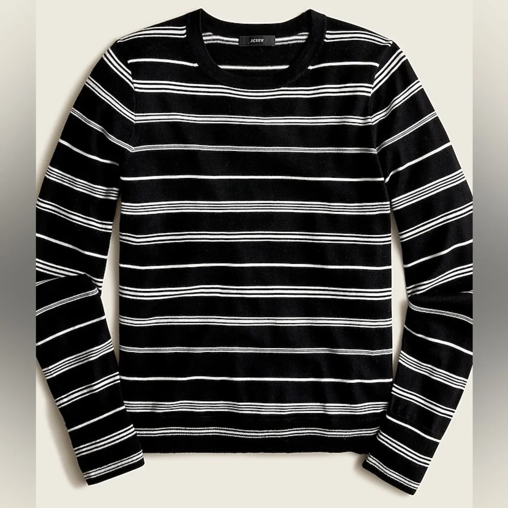 J. Crew | Margot Crewneck Merino Wool Sweater black white classic stripe